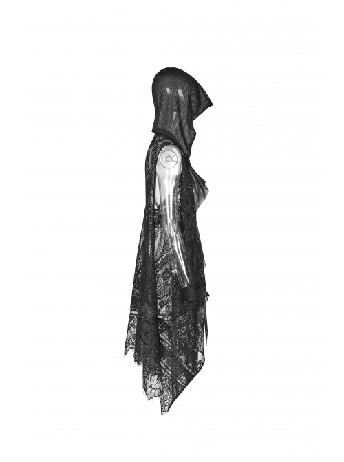 Big Hood Black Gothic Lace Sleeveless Cloak