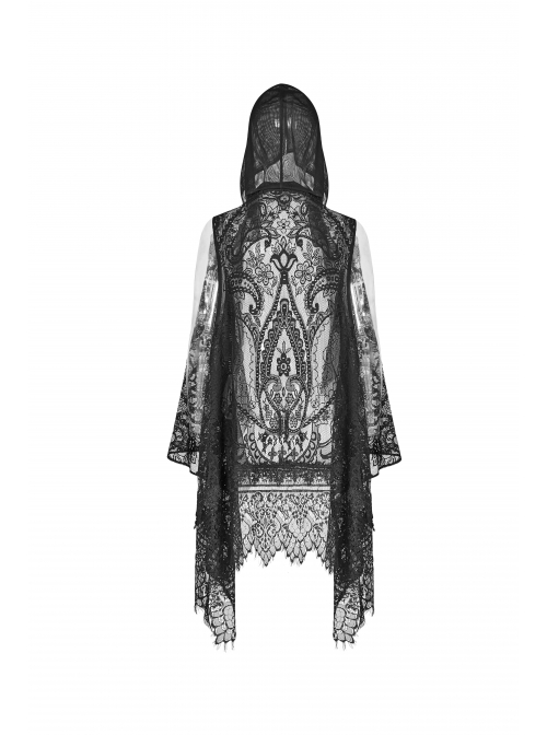 Big Hood Black Gothic Lace Sleeveless Cloak
