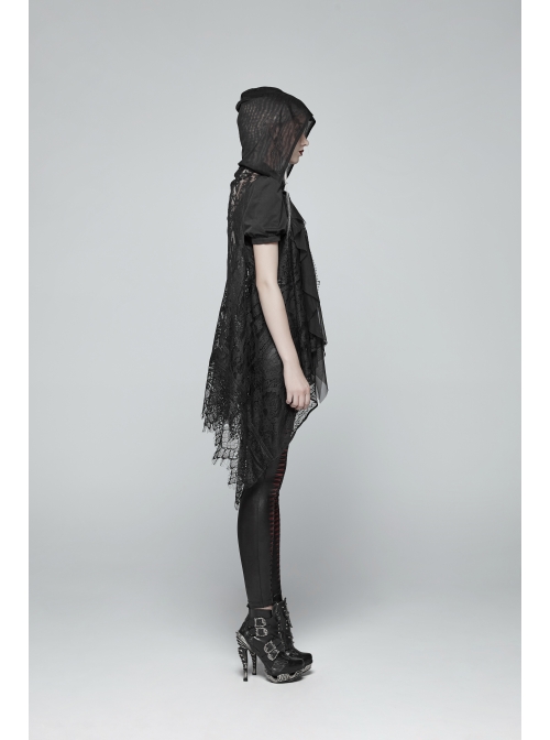 Big Hood Black Gothic Lace Sleeveless Cloak