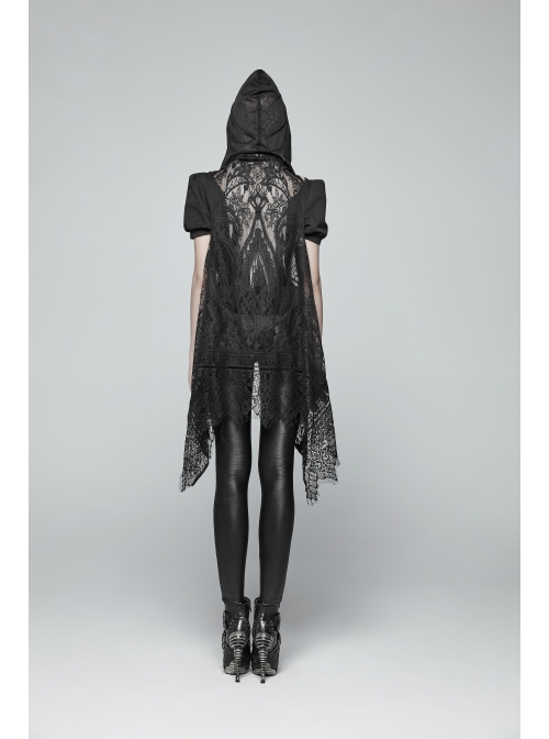 Big Hood Black Gothic Lace Sleeveless Cloak
