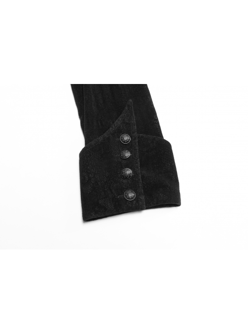 Placket Embroidery Angled Cuff Black Gothic Flocking Lace Shirt