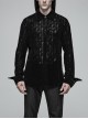 Placket Embroidery Angled Cuff Black Gothic Flocking Lace Shirt
