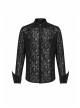 Placket Embroidery Angled Cuff Black Gothic Flocking Lace Shirt