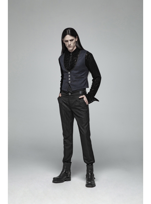 Placket Embroidery Angled Cuff Black Gothic Flocking Lace Shirt