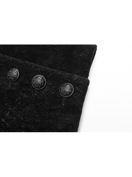 Placket Embroidery Angled Cuff Black Gothic Flocking Lace Shirt