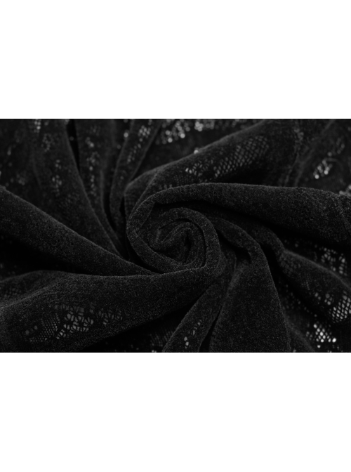 Placket Embroidery Angled Cuff Black Gothic Flocking Lace Shirt