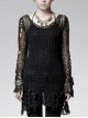 Black Broken Holes Long Sleeve Round Collar Punk Sweater