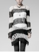 Black And White Broken Holes Long Sleeve Round Collar Punk Sweater