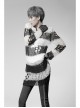 Black And White Broken Holes Long Sleeve Round Collar Punk Sweater