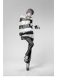 Black And White Broken Holes Long Sleeve Round Collar Punk Sweater