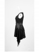 V-Neck Shoulder Lace-Up Waist Skulls Decoration Asymmetric Sharp Cutting Hem Black Punk Dress