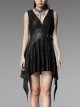 V-Neck Shoulder Lace-Up Waist Skulls Decoration Asymmetric Sharp Cutting Hem Black Punk Dress