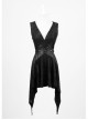 V-Neck Shoulder Lace-Up Waist Skulls Decoration Asymmetric Sharp Cutting Hem Black Punk Dress