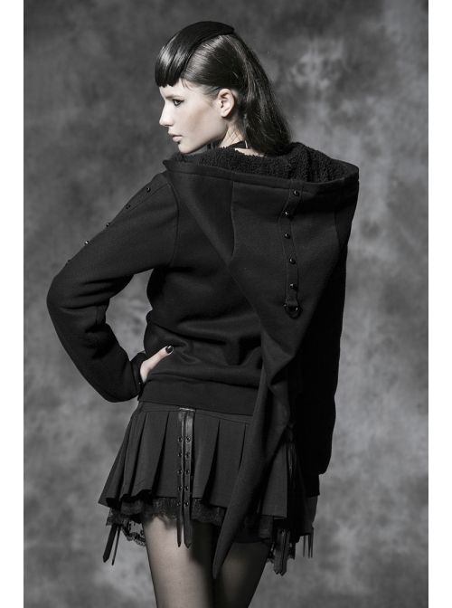 Black Cross Sagging Belt Lace Hem Punk Short Skirt