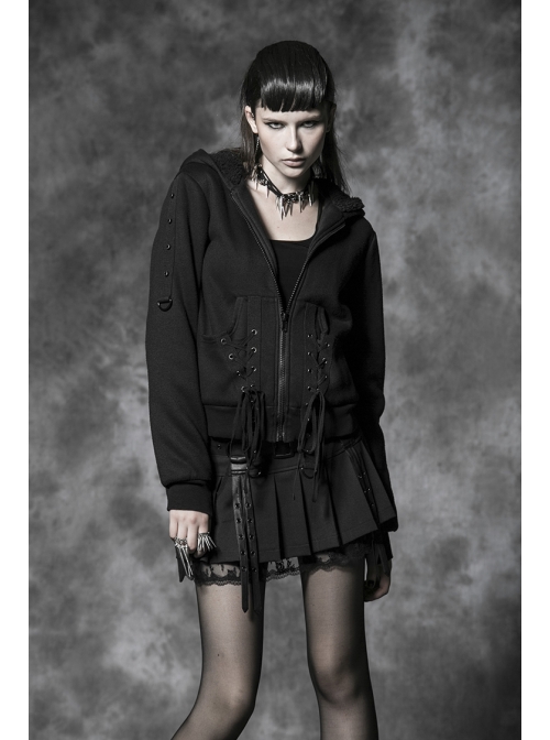 Black Cross Sagging Belt Lace Hem Punk Short Skirt
