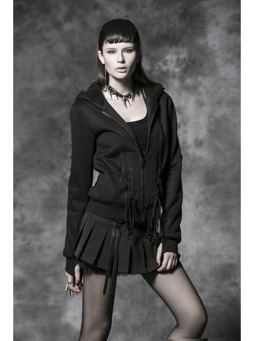 Black Cross Sagging Belt Lace Hem Punk Short Skirt