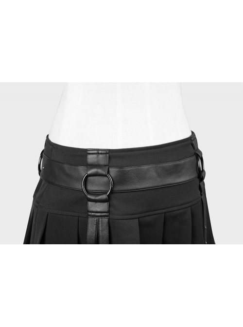 Black Cross Sagging Belt Lace Hem Punk Short Skirt