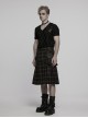 Side Pockets Zipper Decoration Sagging Bandage Frill Hem Black And Grey Plaid Punk Kilt