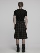 Side Pockets Zipper Decoration Sagging Bandage Frill Hem Black And Grey Plaid Punk Kilt