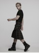 Side Pockets Zipper Decoration Sagging Bandage Frill Hem Black And Grey Plaid Punk Kilt