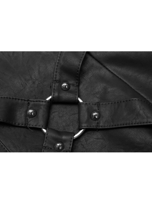 Metal Ring Cross-Connect Irregular Bandage Bag Loop High Waist Back Lace-Up Black Punk Skirt