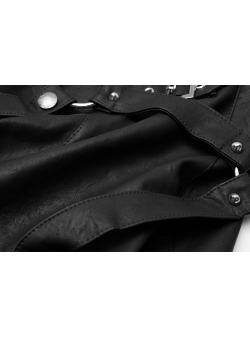 Metal Ring Cross-Connect Irregular Bandage Bag Loop High Waist Back Lace-Up Black Punk Skirt