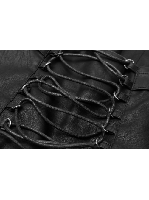 Metal Ring Cross-Connect Irregular Bandage Bag Loop High Waist Back Lace-Up Black Punk Skirt