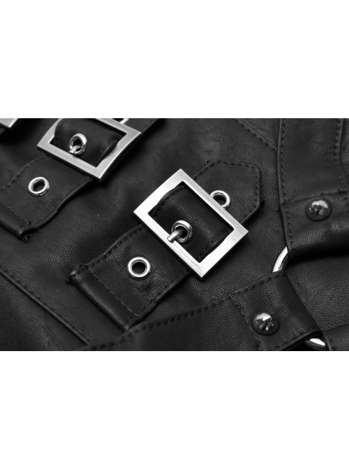 Metal Ring Cross-Connect Irregular Bandage Bag Loop High Waist Back Lace-Up Black Punk Skirt