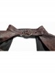 Brown Stripe Hasp Collar Gear Pattern Print Brooch Back Rear Long Frill Hem Punk Dress