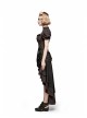 Brown Stripe Hasp Collar Gear Pattern Print Brooch Back Rear Long Frill Hem Punk Dress