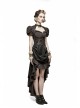 Brown Stripe Hasp Collar Gear Pattern Print Brooch Back Rear Long Frill Hem Punk Dress