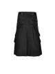 Metal Hasp Leather Bandage Front Pockets Frill Hem Black Punk Kilt