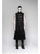 Metal Hasp Leather Bandage Front Pockets Frill Hem Black Punk Kilt
