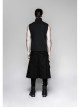 Metal Hasp Leather Bandage Front Pockets Frill Hem Black Punk Kilt
