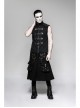 Metal Hasp Leather Bandage Front Pockets Frill Hem Black Punk Kilt