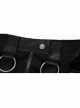 Metal Hasp Leather Bandage Front Pockets Frill Hem Black Punk Kilt