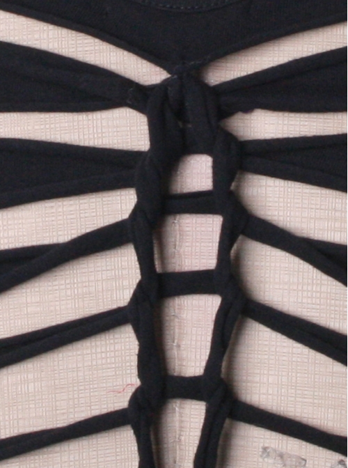 Black Hollow Worn-Out Strips Long Sleeve Punk Tight T-Shirt