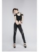 Choker Collar Back Bronze Skull Chain Mottled Mesh Short Sleeve Metal Loop Belt Hem Black Punk T-shirt