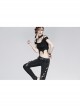 Choker Collar Back Bronze Skull Chain Mottled Mesh Short Sleeve Metal Loop Belt Hem Black Punk T-shirt
