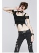 Choker Collar Back Bronze Skull Chain Mottled Mesh Short Sleeve Metal Loop Belt Hem Black Punk T-shirt