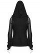 Big Hood Chest Pockets Metal Ring Bandage Roping Mesh Long Sleeve Black Punk T-Shirt