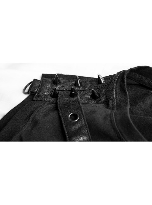 Chest Metal Ring Blasting Cracks Leather Hasp Shoulder Rivet Black Punk Vest
