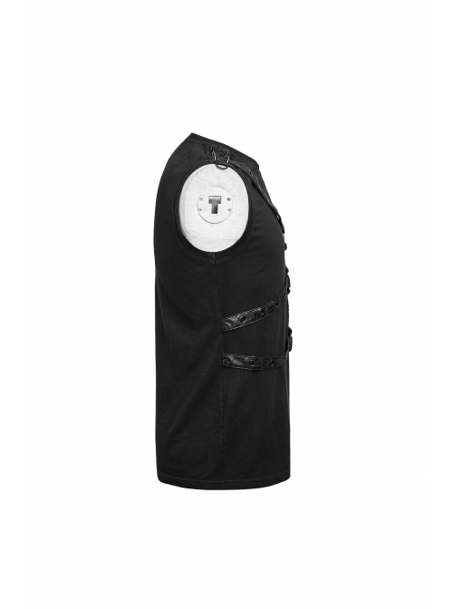 Chest Metal Ring Blasting Cracks Leather Hasp Shoulder Rivet Black Punk Vest