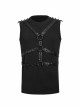 Chest Metal Ring Blasting Cracks Leather Hasp Shoulder Rivet Black Punk Vest