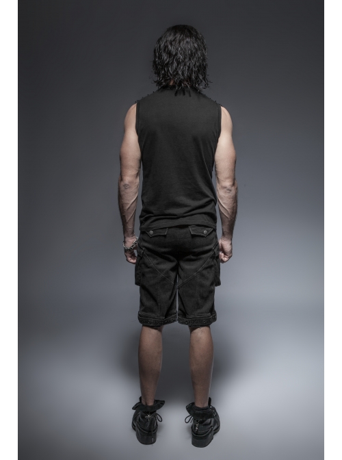 Chest Metal Ring Blasting Cracks Leather Hasp Shoulder Rivet Black Punk Vest
