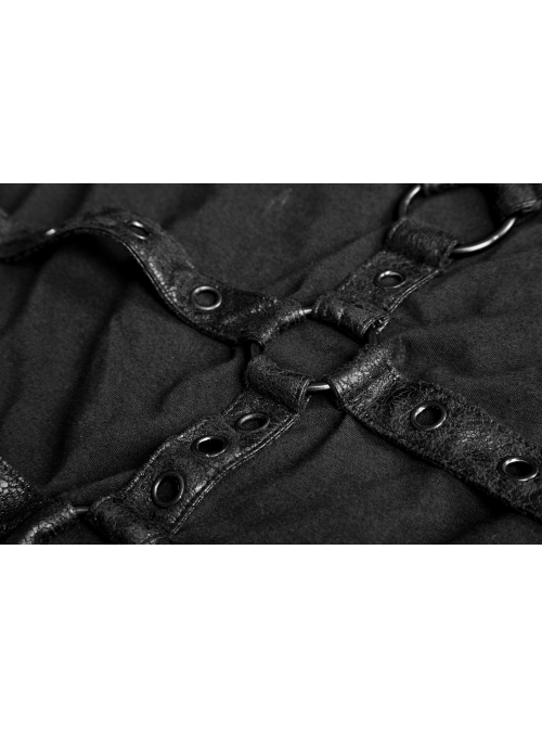 Chest Metal Ring Blasting Cracks Leather Hasp Shoulder Rivet Black Punk Vest