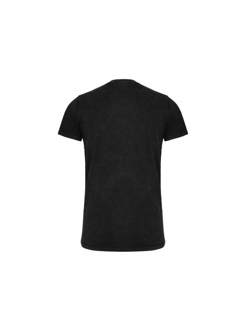 Lace-Up Collar Chest Metal Rings Leather Hasp Black Punk Short Sleeve T-Shirt