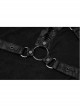 Lace-Up Collar Chest Metal Rings Leather Hasp Black Punk Short Sleeve T-Shirt