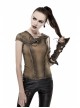 Brown Shoulder Armor Metal Leather Hasp Back Big V-Shaped Cross Lace-Up Punk T-Shirt