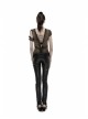 Brown Shoulder Armor Metal Leather Hasp Back Big V-Shaped Cross Lace-Up Punk T-Shirt